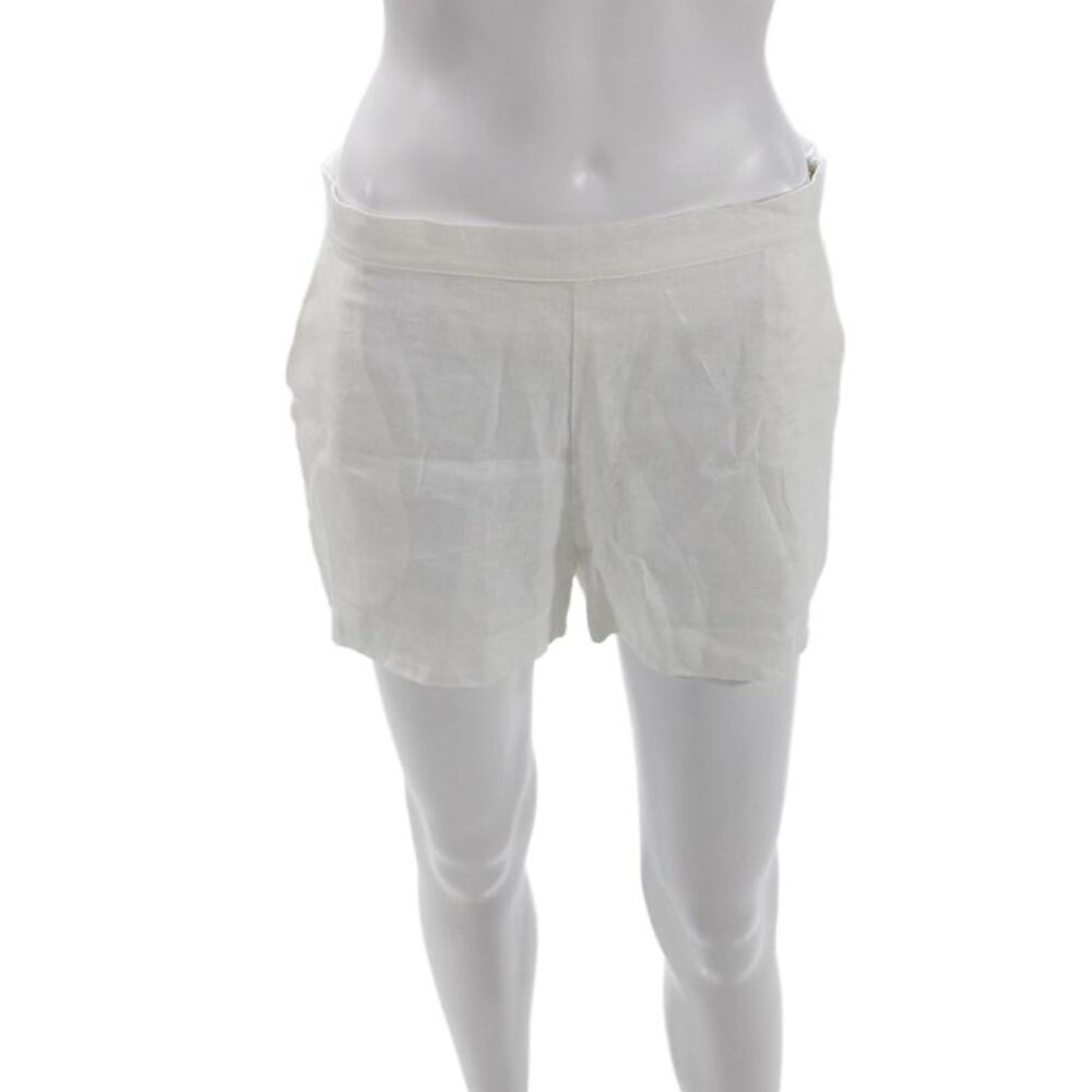 Socapri Womens Pocketed Side Zippered Casual Shorts Solid White Size 42